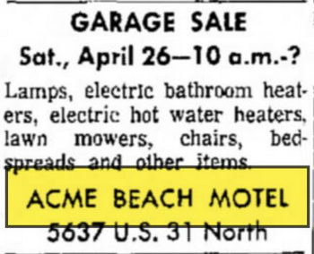 Acme Beach Motel - Apr 25 1969 Garage Sale